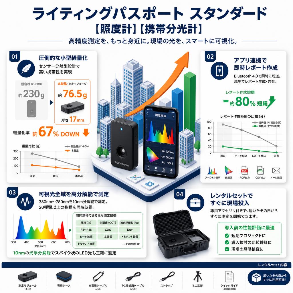 ライティングパスポート スタンダード【照度計】【携帯分光計】 セールスポイント