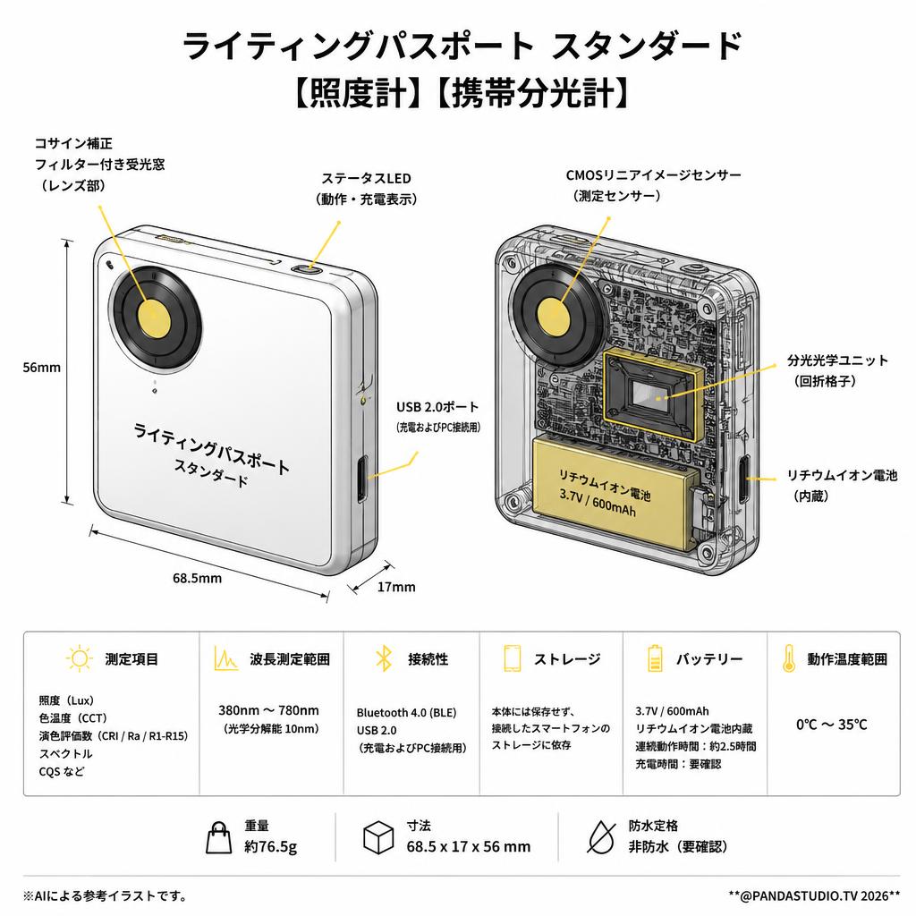 ライティングパスポート スタンダード【照度計】【携帯分光計】 スペック