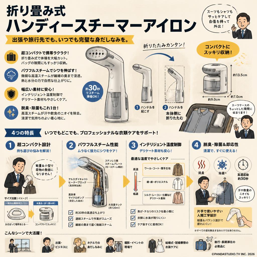折り畳み式 ハンディースチーマーアイロン | パンダスタジオ・レンタル 