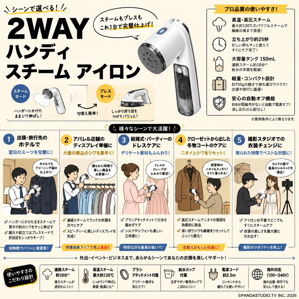 2WAY ハンディ スチーム アイロン 用途