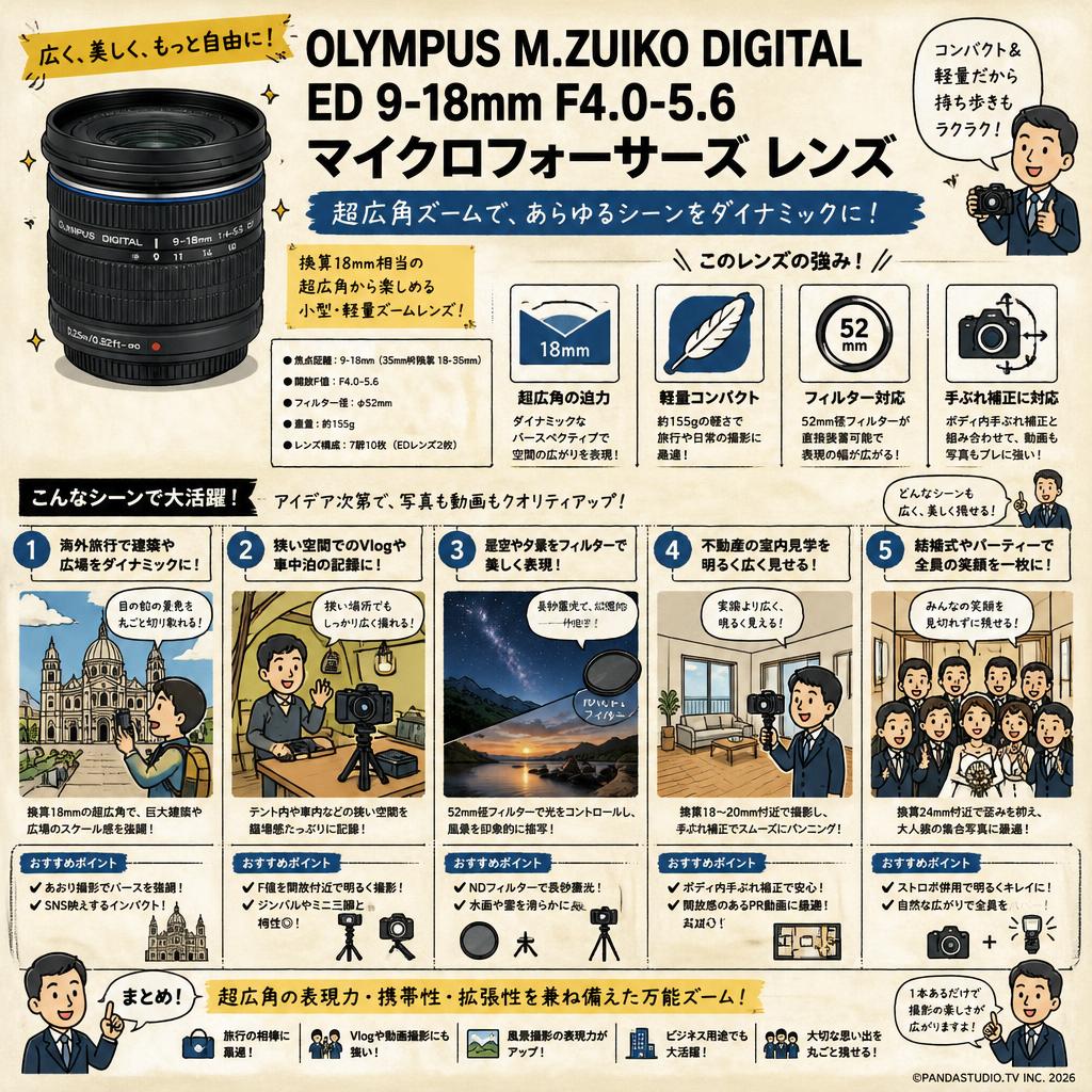 OLYMPUS M.ZUIKO DIGITAL ED 9-18mm F4.0-5.6 マイクロフォーサーズ レンズ 用途