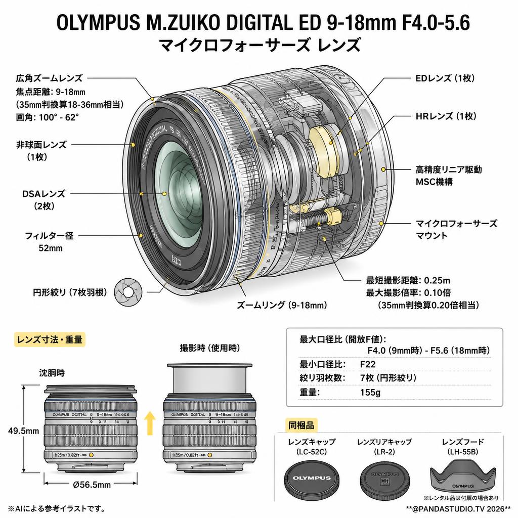 OLYMPUS M.ZUIKO DIGITAL ED 9-18mm F4.0-5.6 マイクロフォーサーズ レンズ スペック