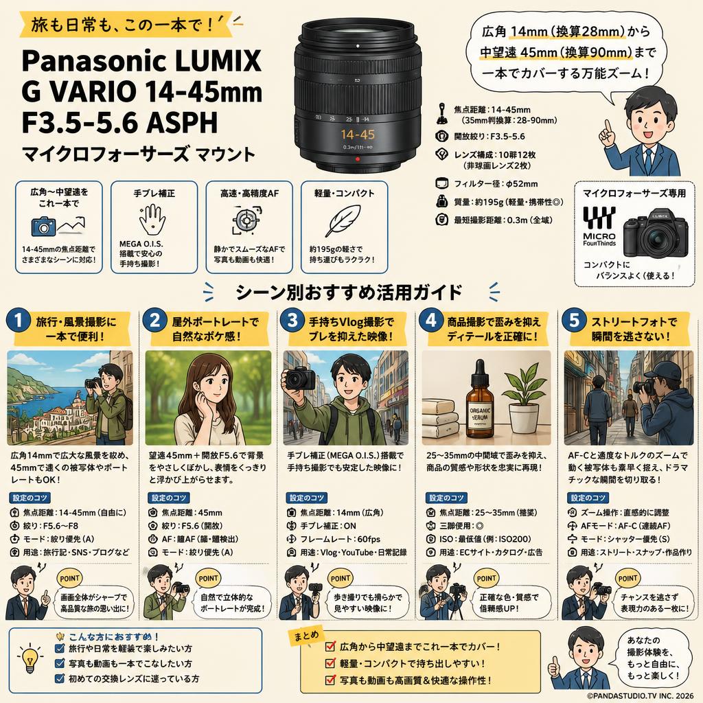 Panasonic LUMIX G VARIO 14-45mm F3.5-5.6 ASPH マイクロフォーサーズ マウント 用途