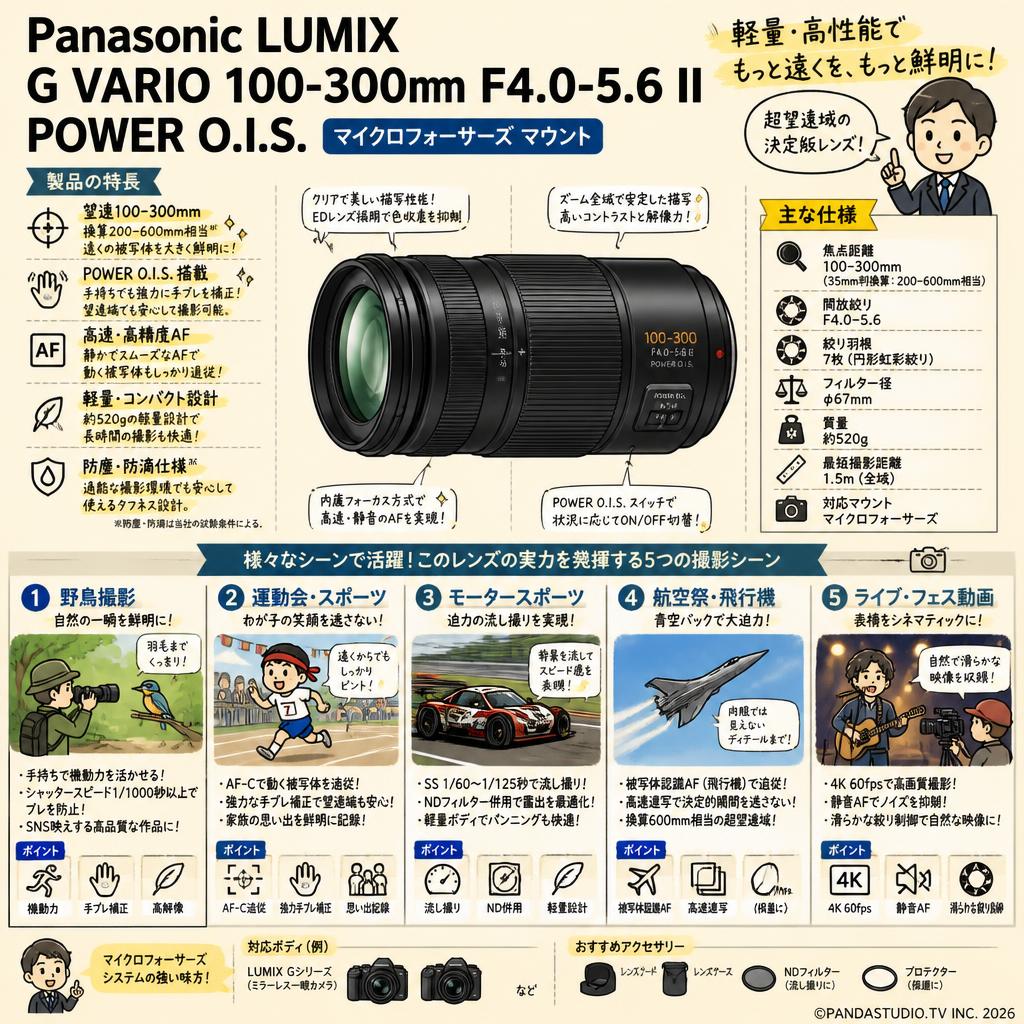 Panasonic LUMIX G VARIO 100-300mm F4.0-5.6 Ⅱ POWER O.I.S. マイクロフォーサーズ マウント 用途