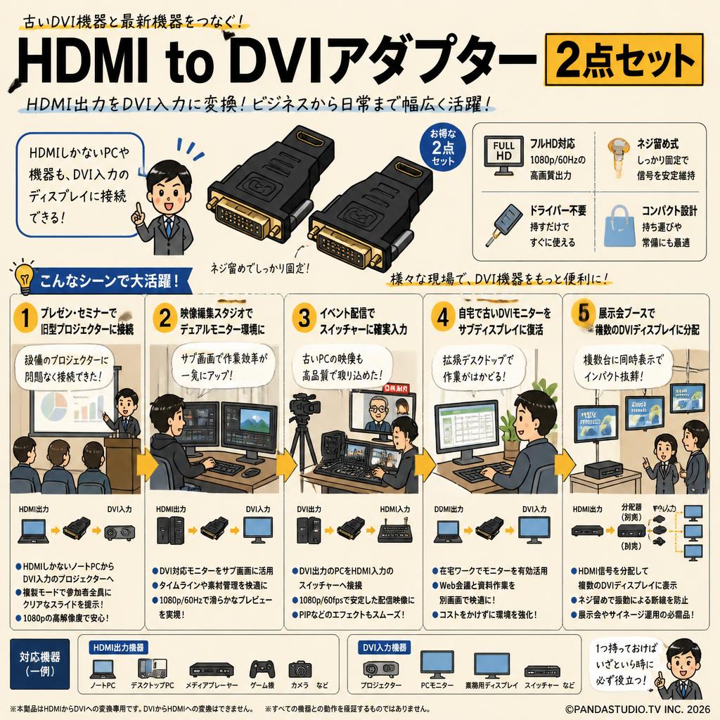 HDMI to DVIアダプター 2点セット 用途