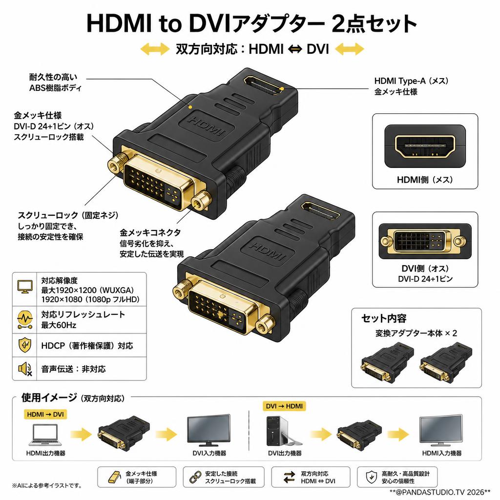 HDMI to DVIアダプター 2点セット スペック
