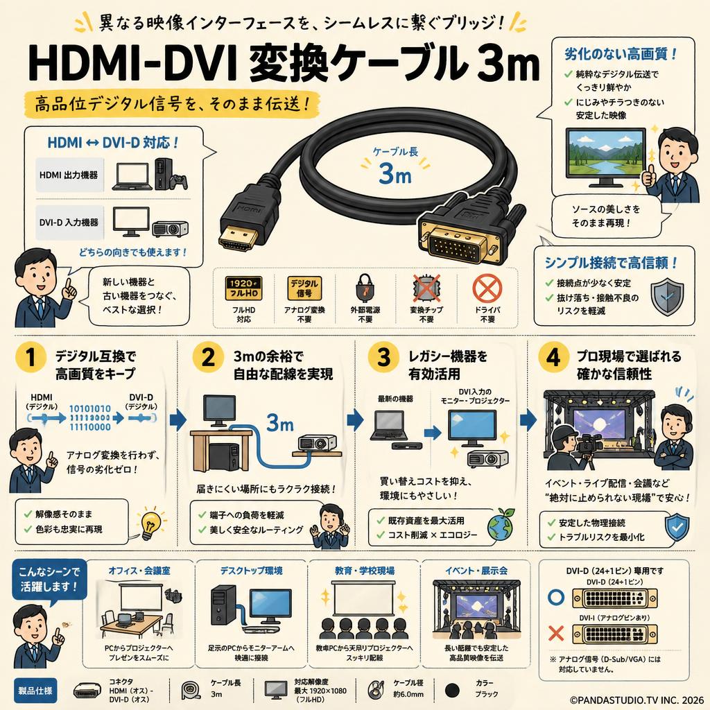 HDMI-DVI 変換ケーブル 3m 概要