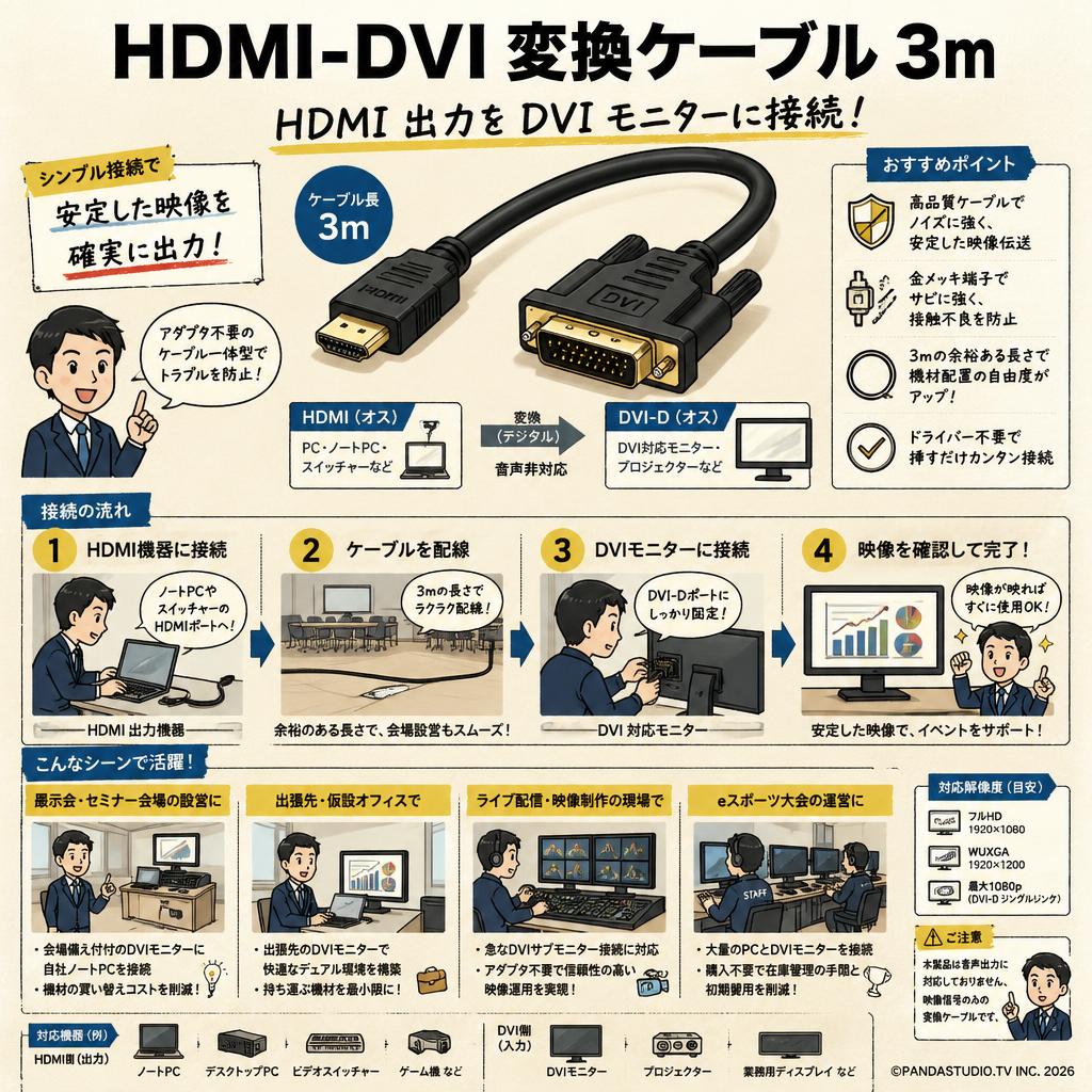 HDMI-DVI 変換ケーブル 3m おもな対象のお客様