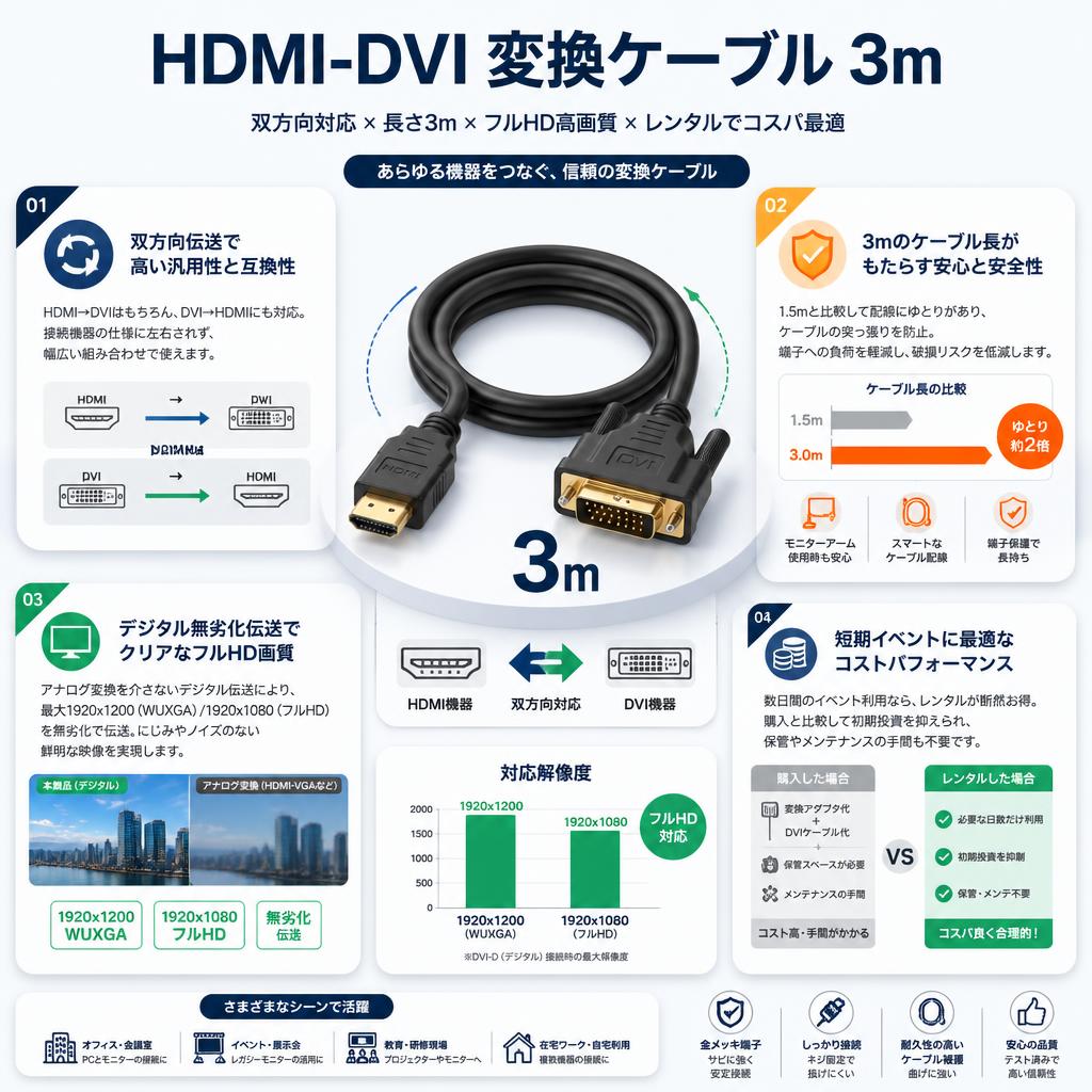 HDMI-DVI 変換ケーブル 3m セールスポイント