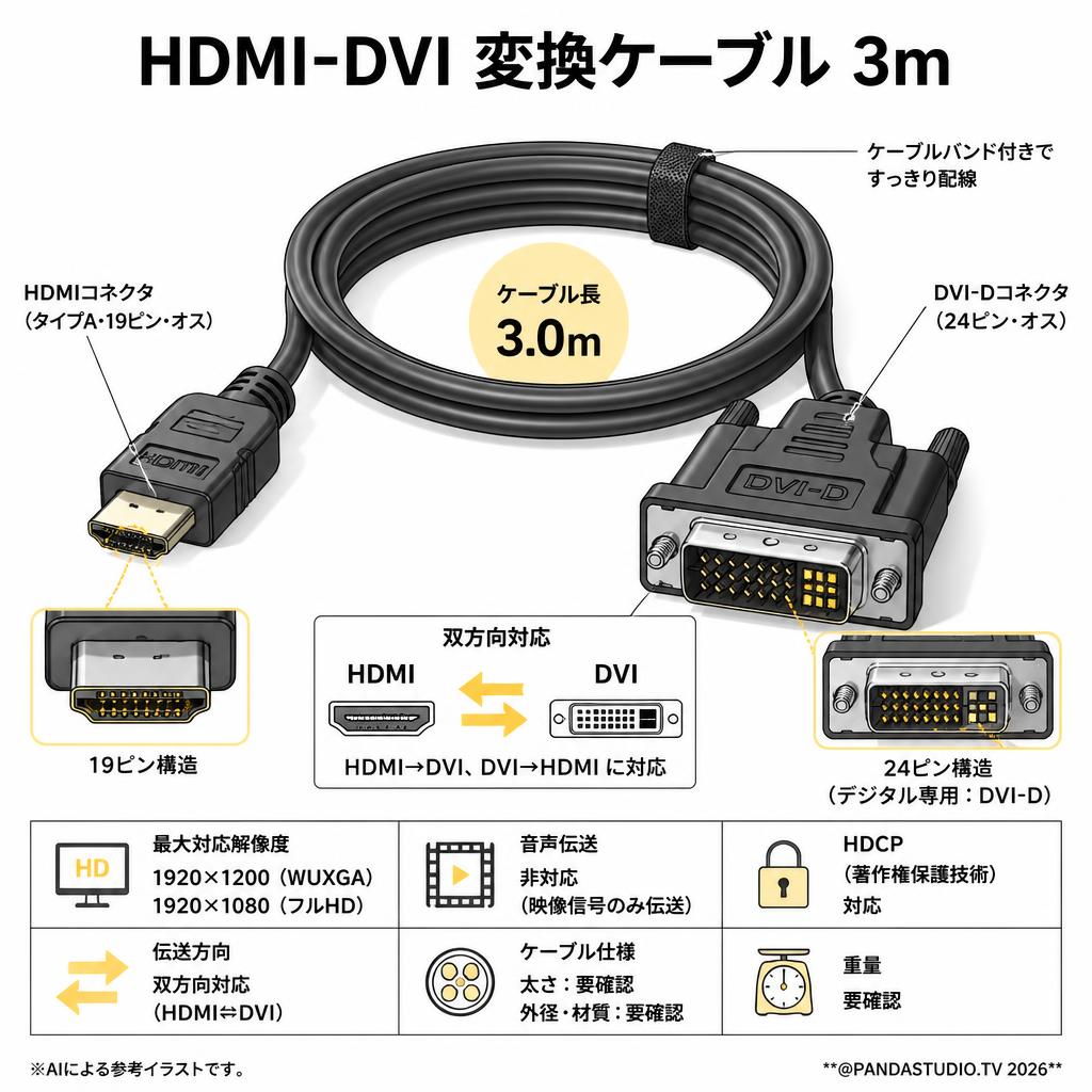 HDMI-DVI 変換ケーブル 3m スペック