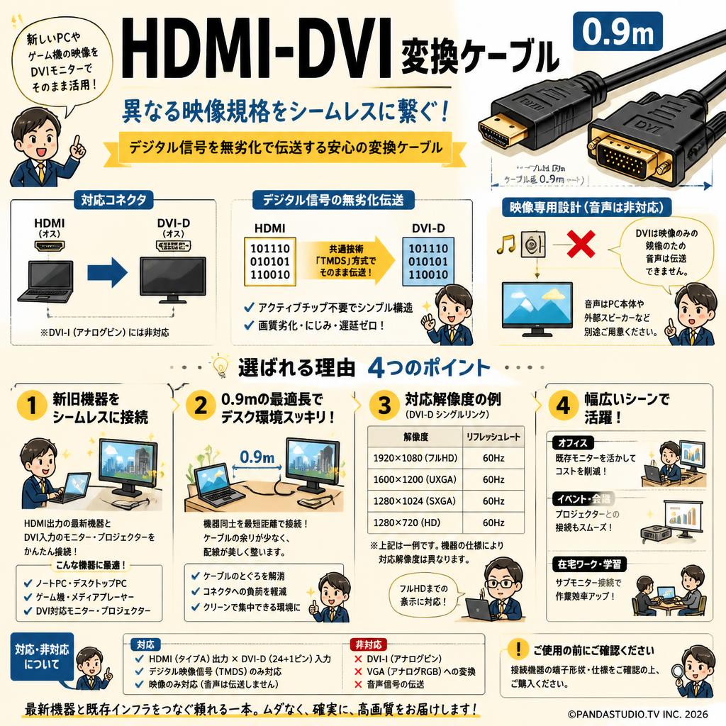 HDMI-DVI 変換ケーブル 0.9m 概要