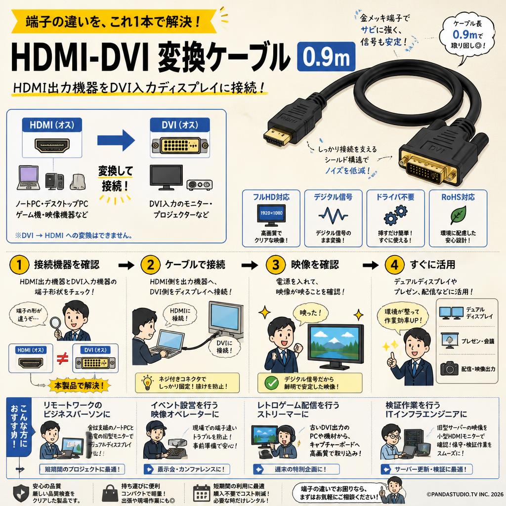 HDMI-DVI 変換ケーブル 0.9m おもな対象のお客様