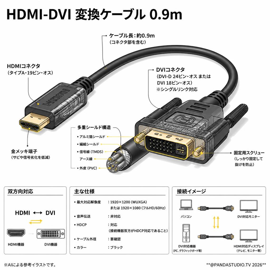 HDMI-DVI 変換ケーブル 0.9m スペック