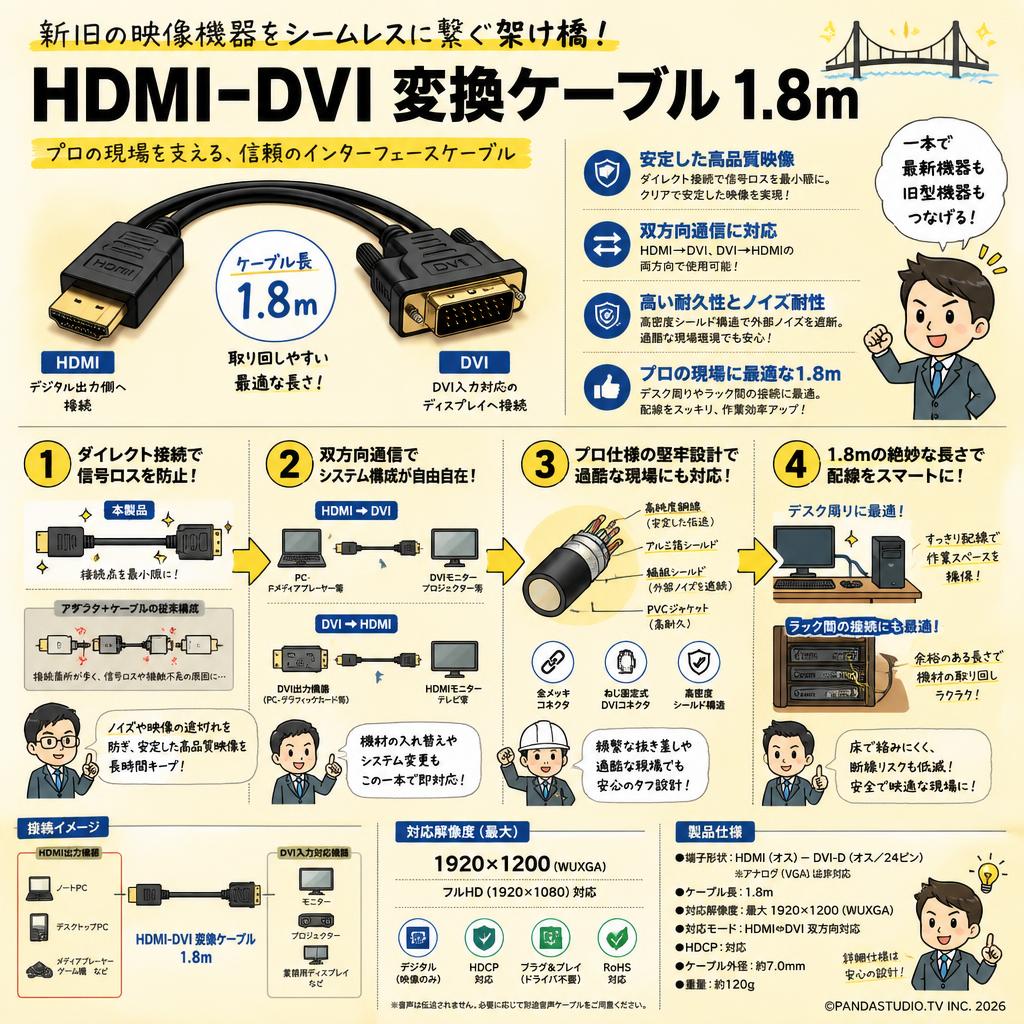 HDMI-DVI 変換ケーブル 1.8m 概要