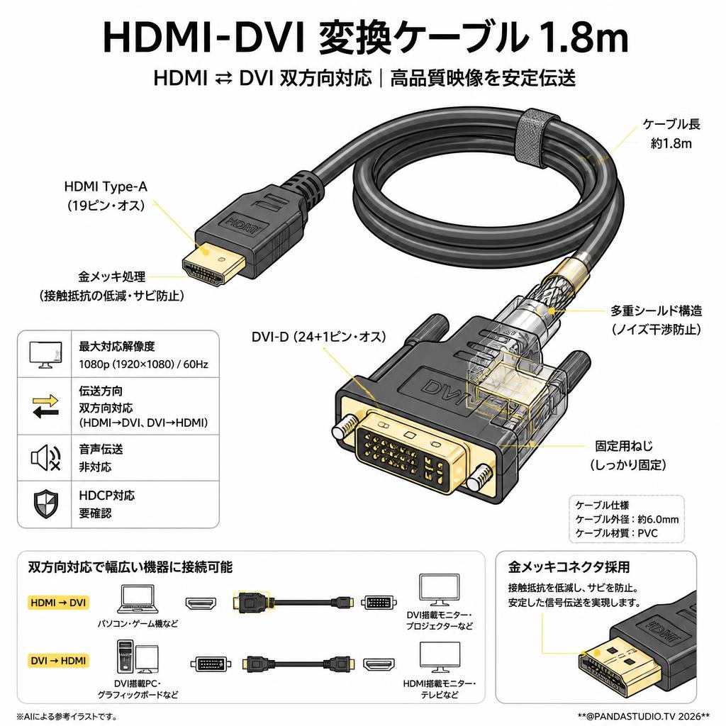 HDMI-DVI 変換ケーブル 1.8m スペック