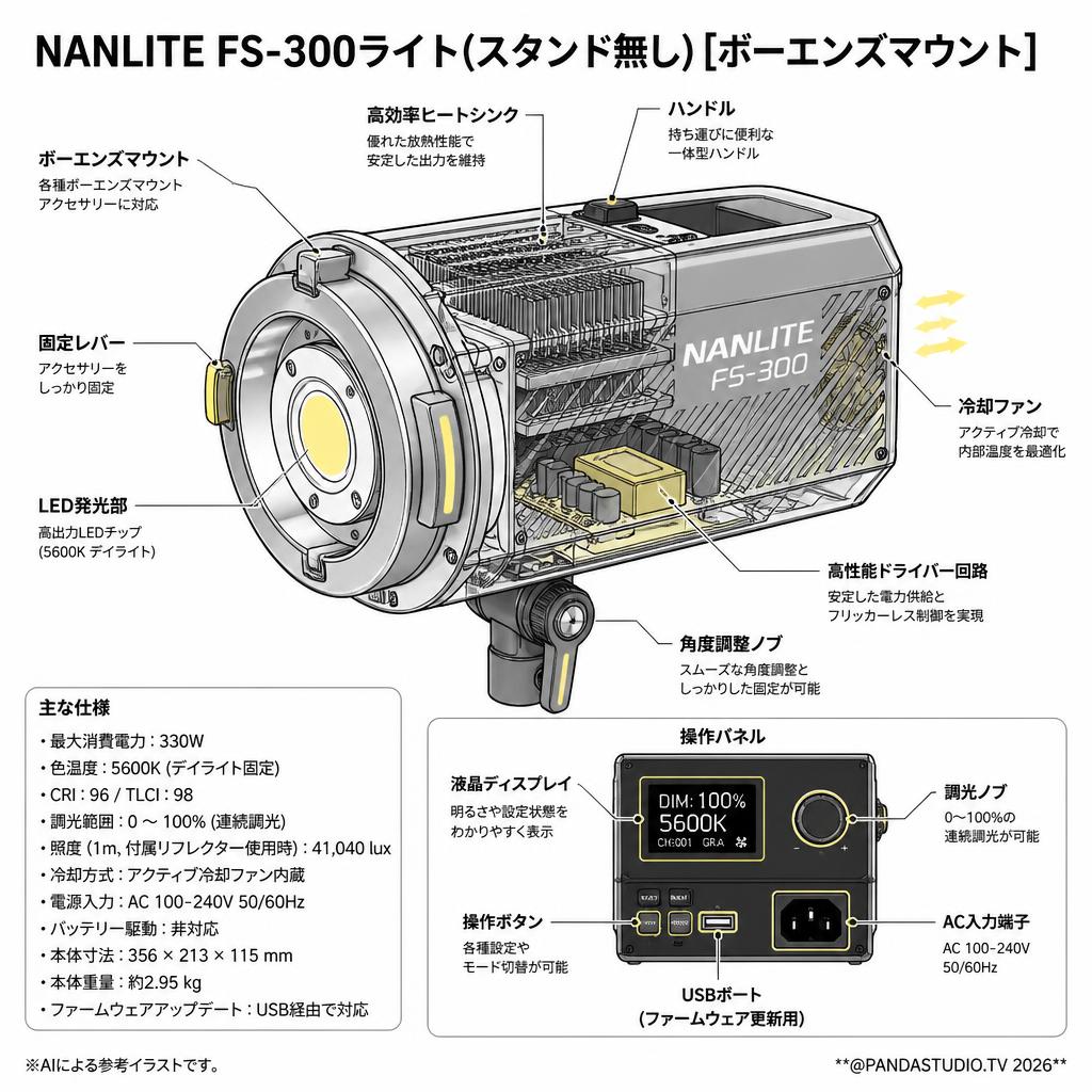 NANLITE FS-300ライト(スタンド無し)[ボーエンズマウント] スペック