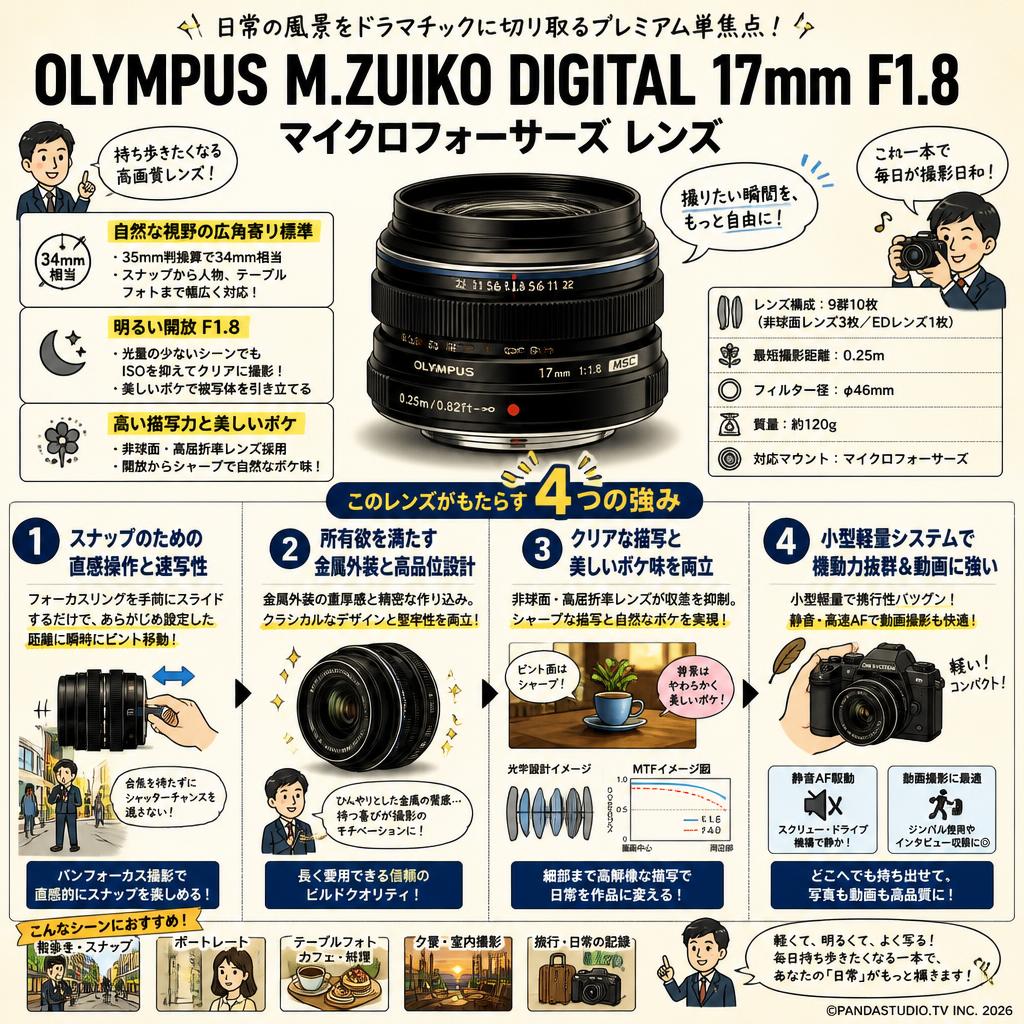 OLYMPUS M.ZUIKO DIGITAL 17mm F1.8 マイクロフォーサーズ レンズ 概要