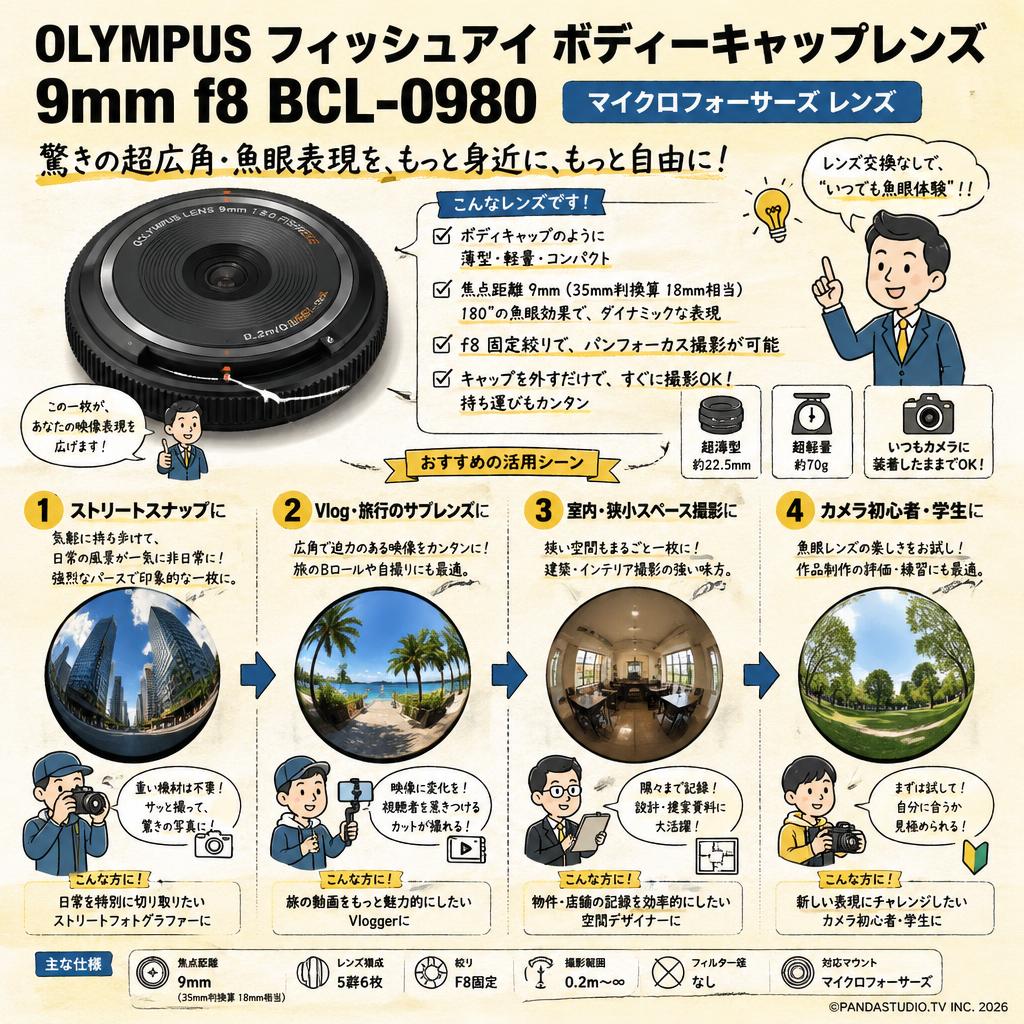 OLYMPUS フィッシュアイ ボディーキャップレンズ 9mm f8 BCL-0980 マイクロフォーサーズ レンズ おもな対象のお客様