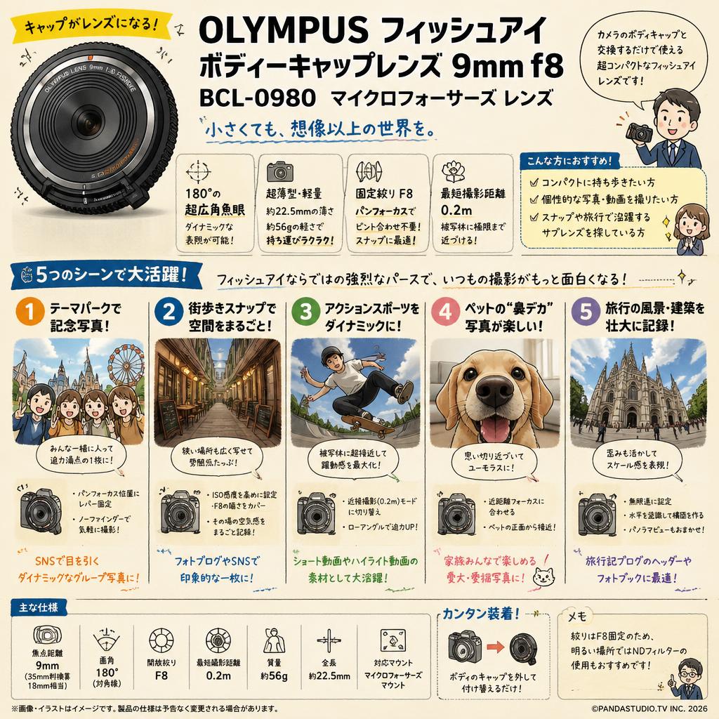 OLYMPUS フィッシュアイ ボディーキャップレンズ 9mm f8 BCL-0980 マイクロフォーサーズ レンズ 用途