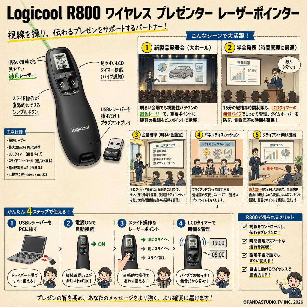 Logicool R800ワイヤレス プレゼンター レーザーポインター 用途