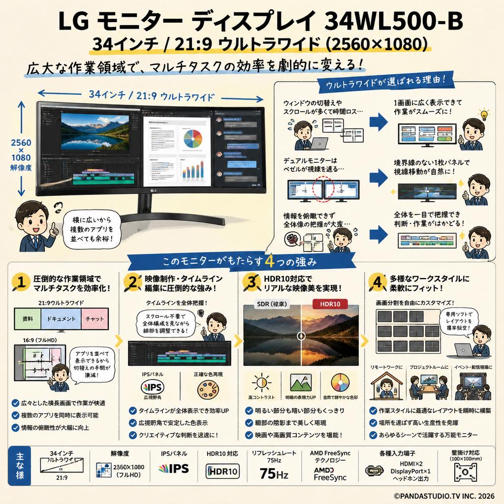 LG モニター ディスプレイ 34WL500-B 34インチ/21:9 ウルトラワイド(2560×1080) 概要