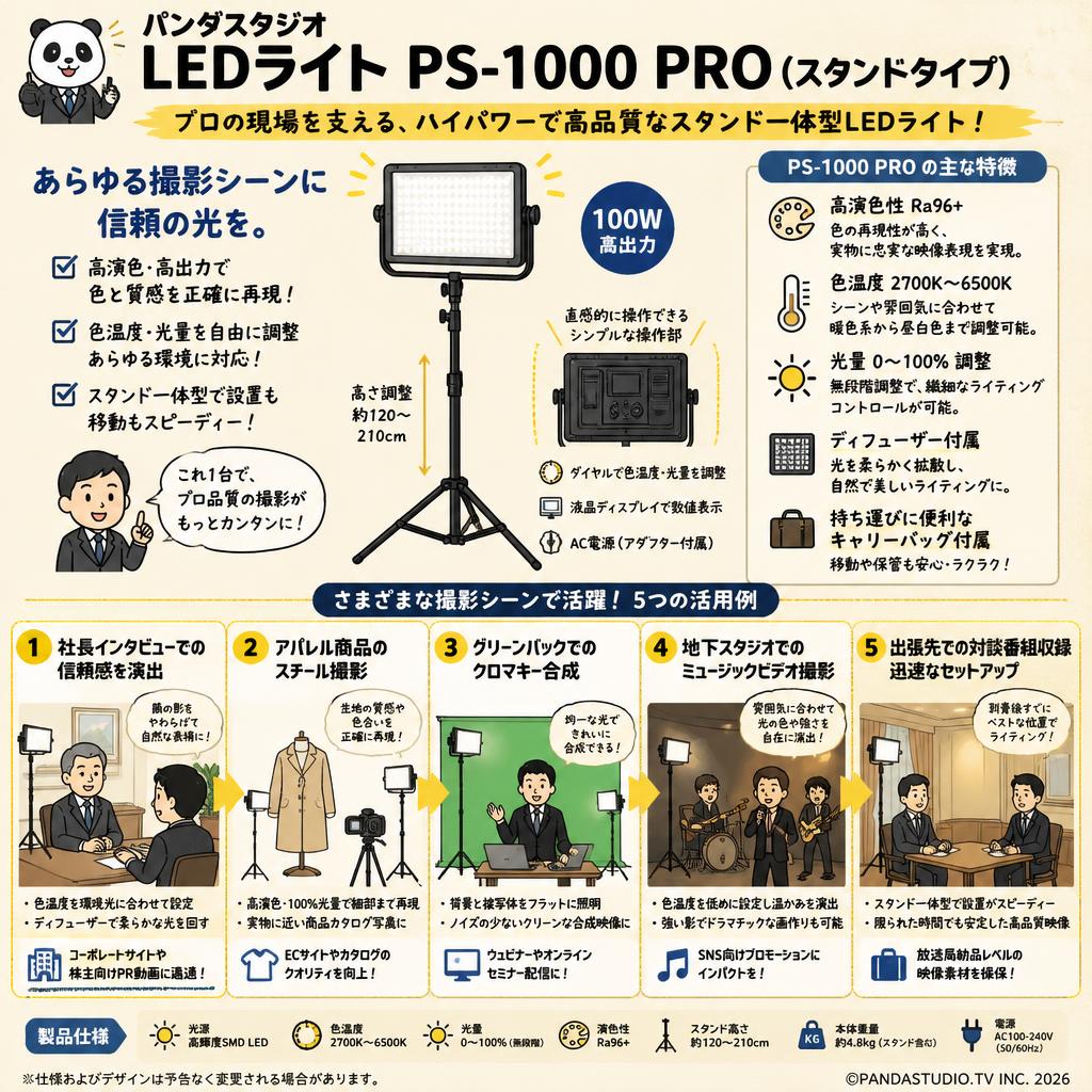 パンダスタジオ LEDライト PS-1000 PRO(スタンドタイプ) 用途