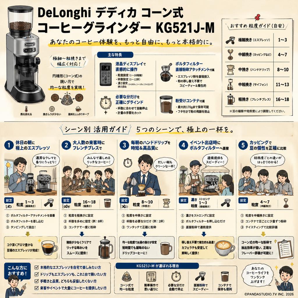 DeLonghi デディカ コーン式 コーヒーグラインダー KG521J-M 用途