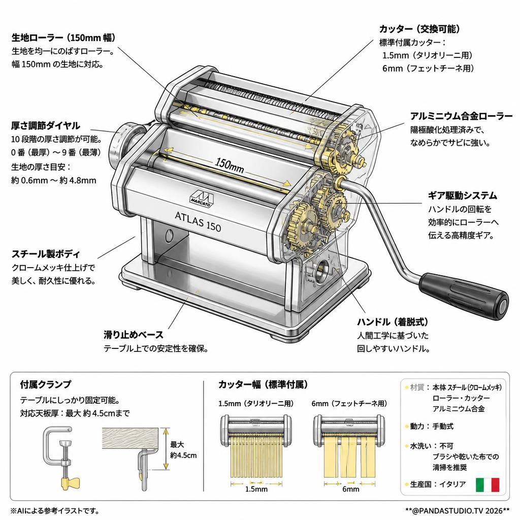 MARCATO パスタマシン アトラス150 スペック