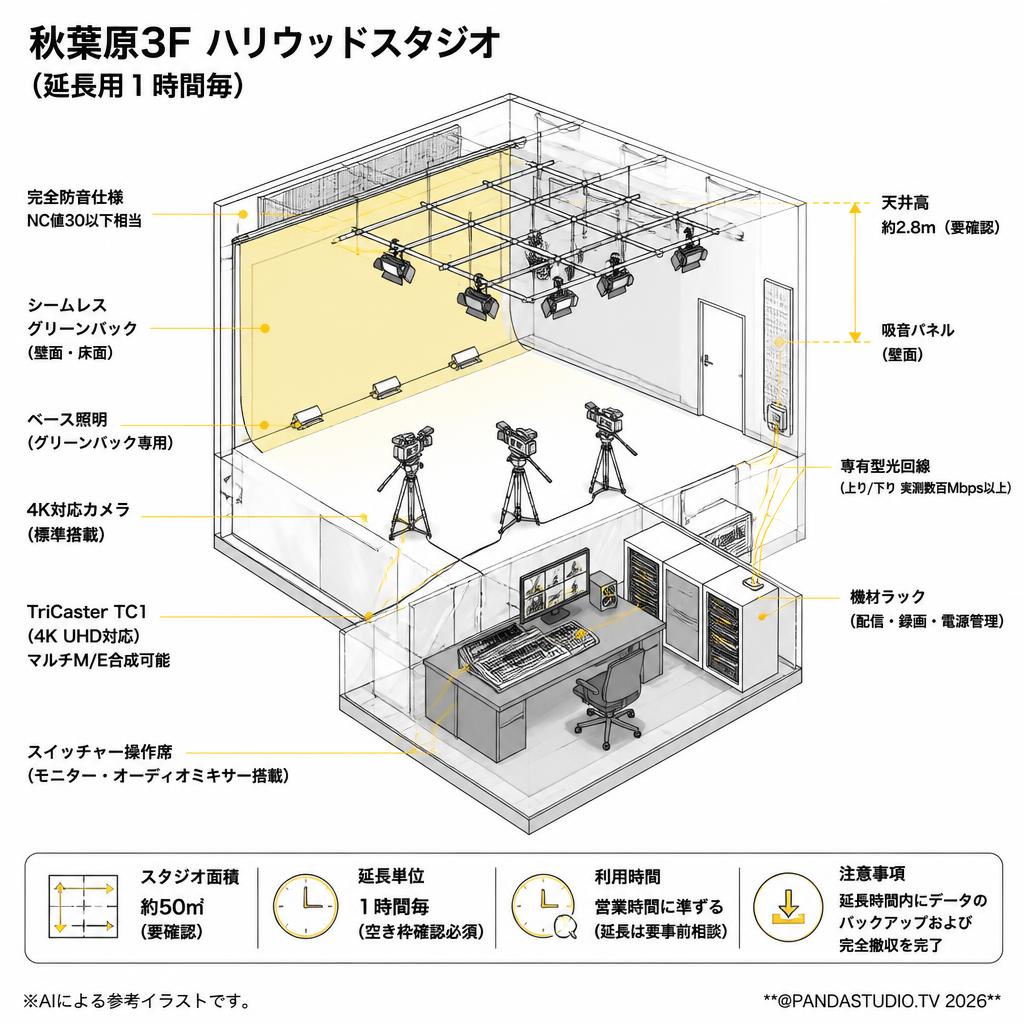 秋葉原3F ハリウッドスタジオ（延長用１時間毎） スペック
