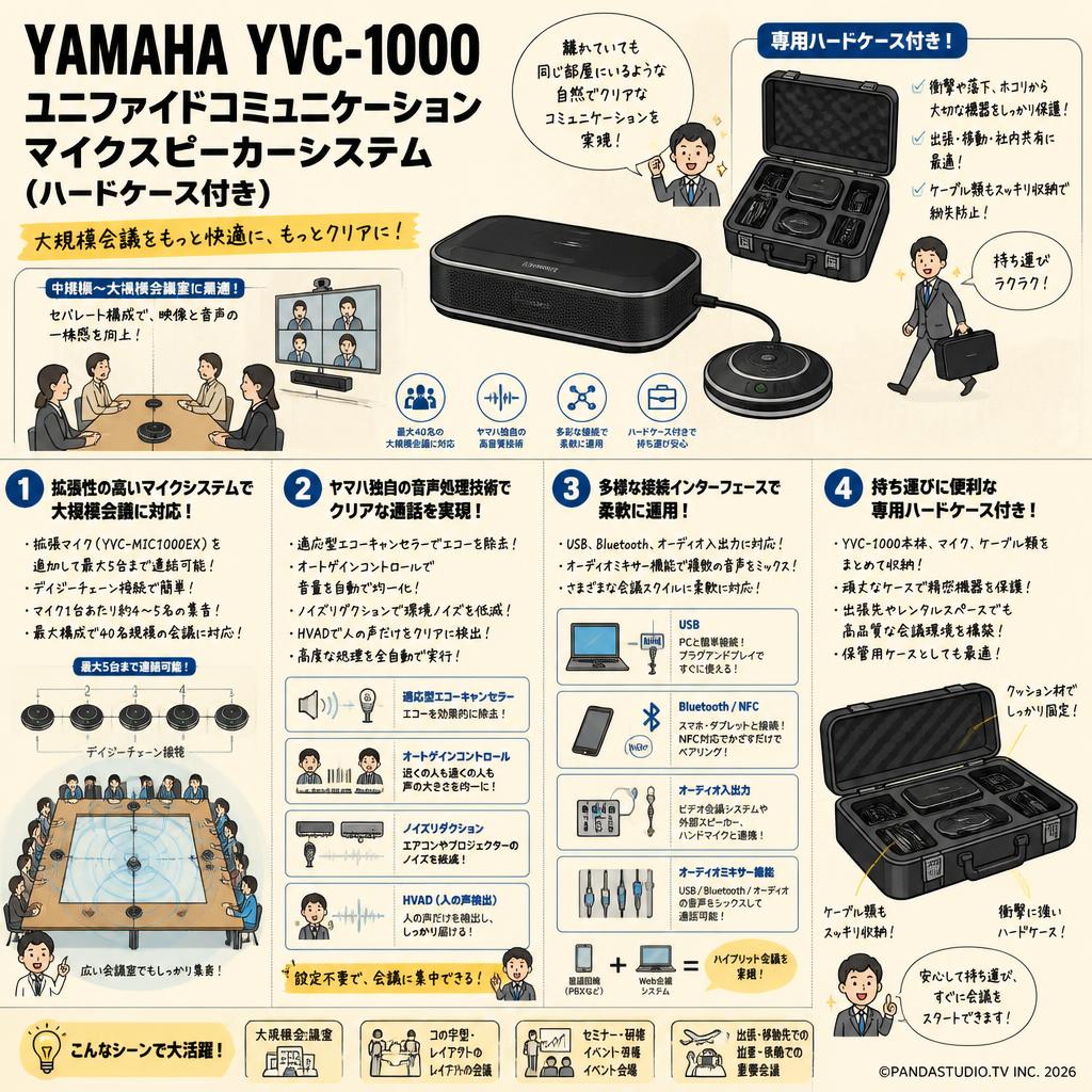 YAMAHA YVC-1000 ユニファイドコミュニケーションマイクスピーカーシステム(ハードケース付き) 概要