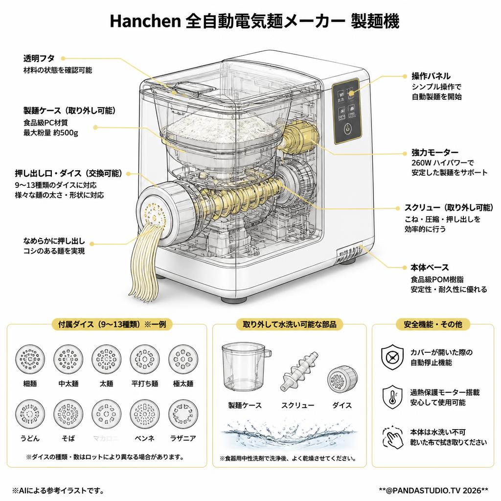 Hanchen 全自動電気麺メーカー 製麺機 スペック