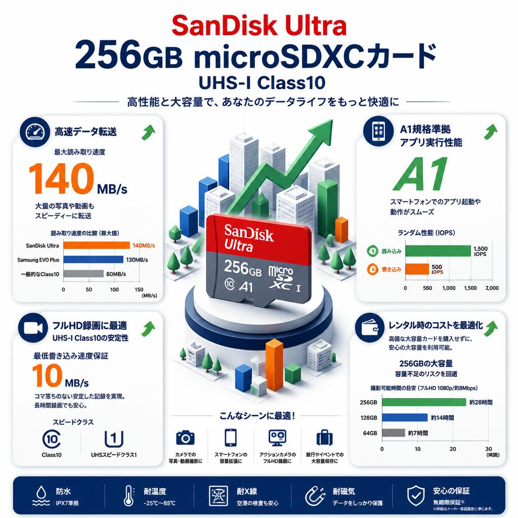 SanDisk Ultra 256GB microSDXCカード UHS-I Class10 セールスポイント