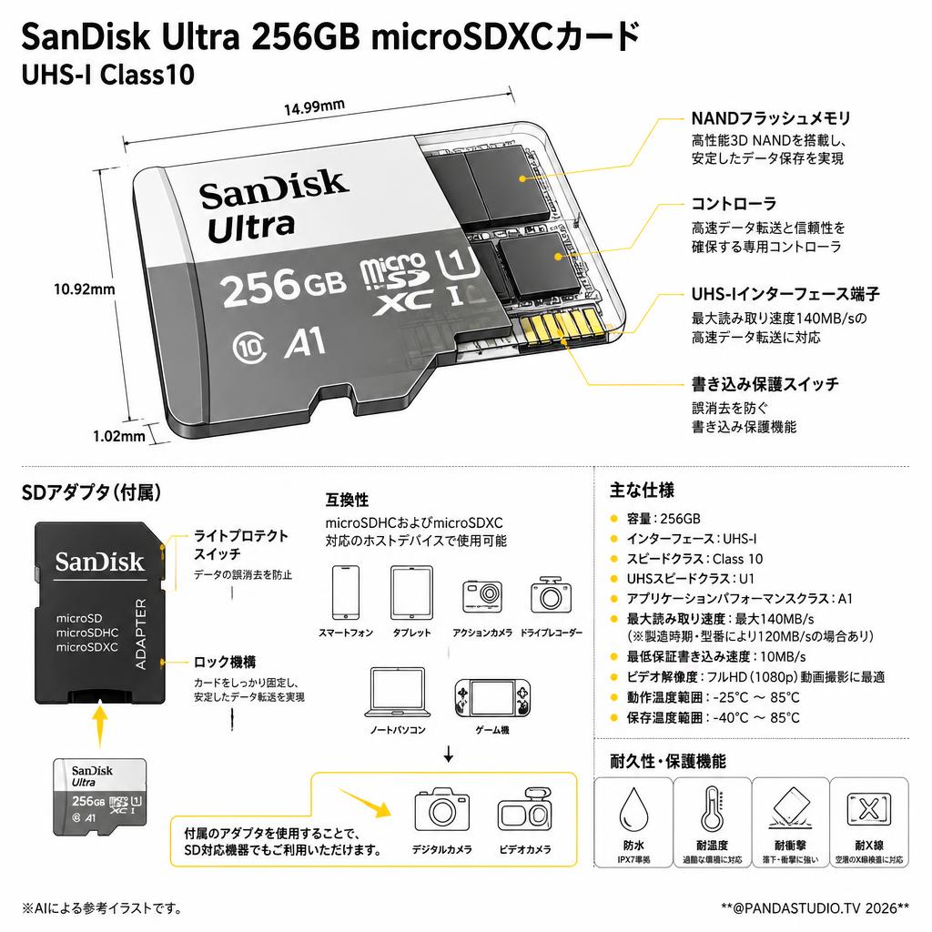 SanDisk Ultra 256GB microSDXCカード UHS-I Class10 スペック