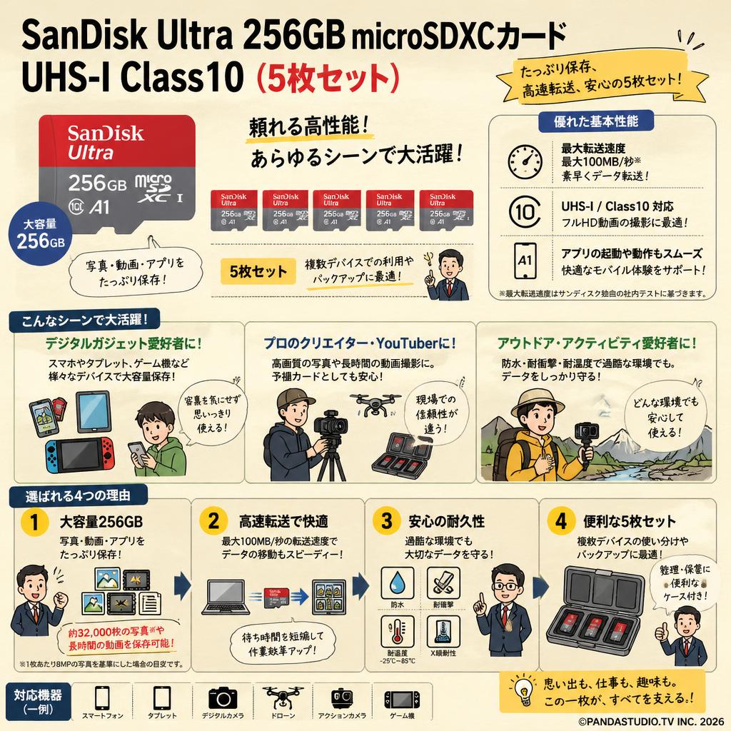 SanDisk Ultra  256GB microSDXCカード UHS-I Class10（5枚セット) おもな対象のお客様