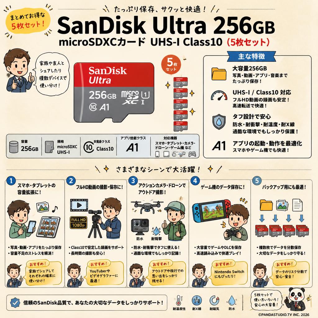 SanDisk Ultra  256GB microSDXCカード UHS-I Class10（5枚セット) 用途