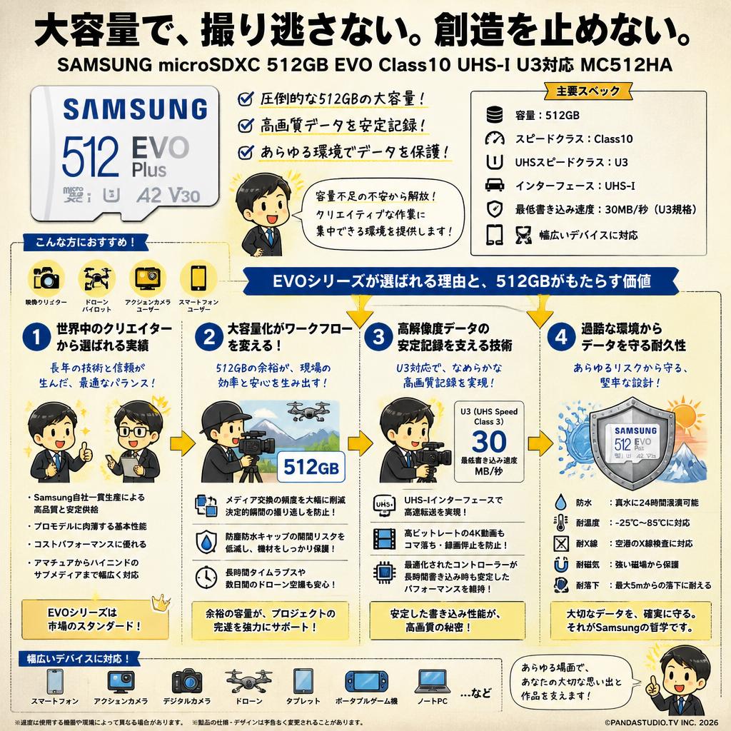 SAMSUNG  microSDXC 512GB EVO  Class10 UHS-I U3対応 MC512HA 概要
