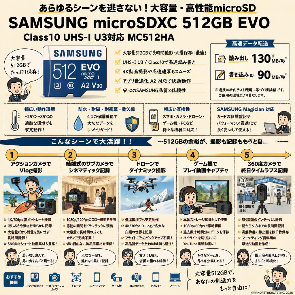 SAMSUNG  microSDXC 512GB EVO  Class10 UHS-I U3対応 MC512HA 用途