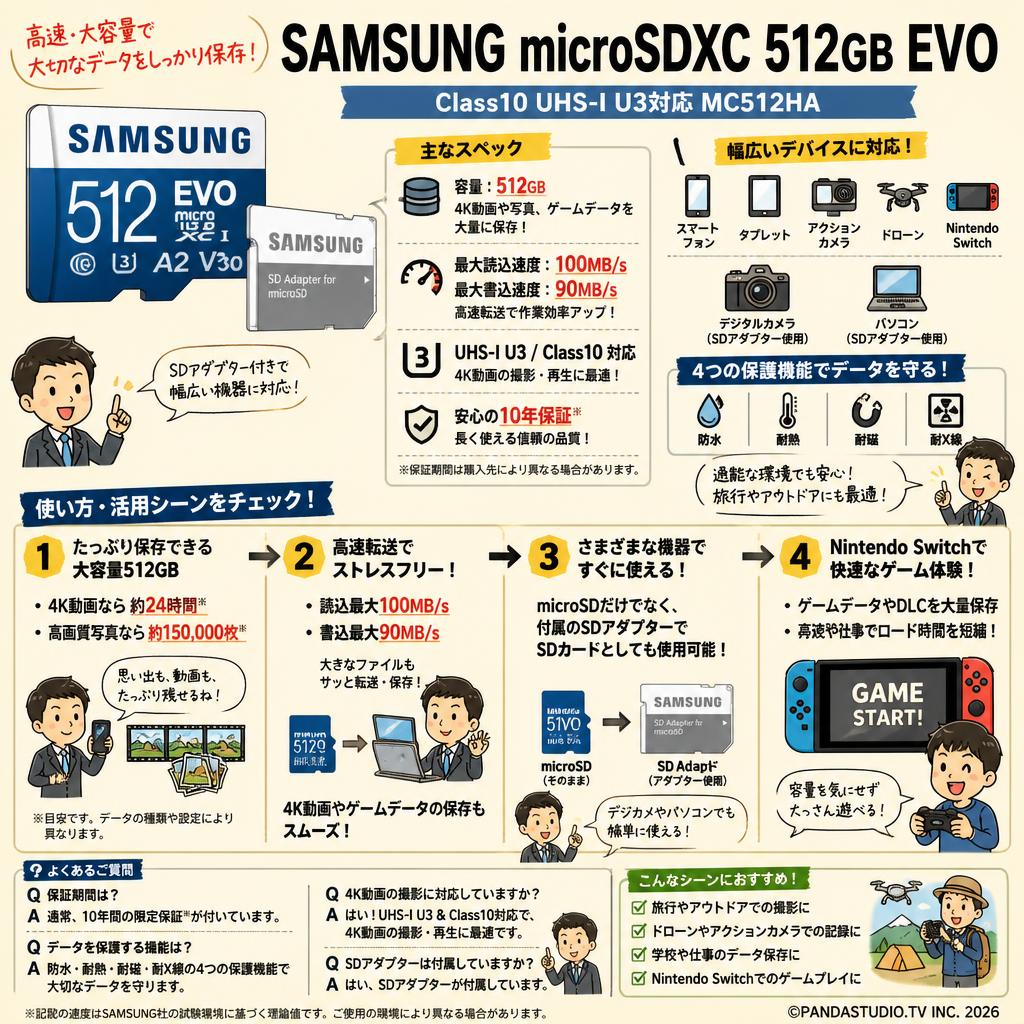 SAMSUNG  microSDXC 512GB EVO  Class10 UHS-I U3対応 MC512HA FAQ（よくある質問と答え）