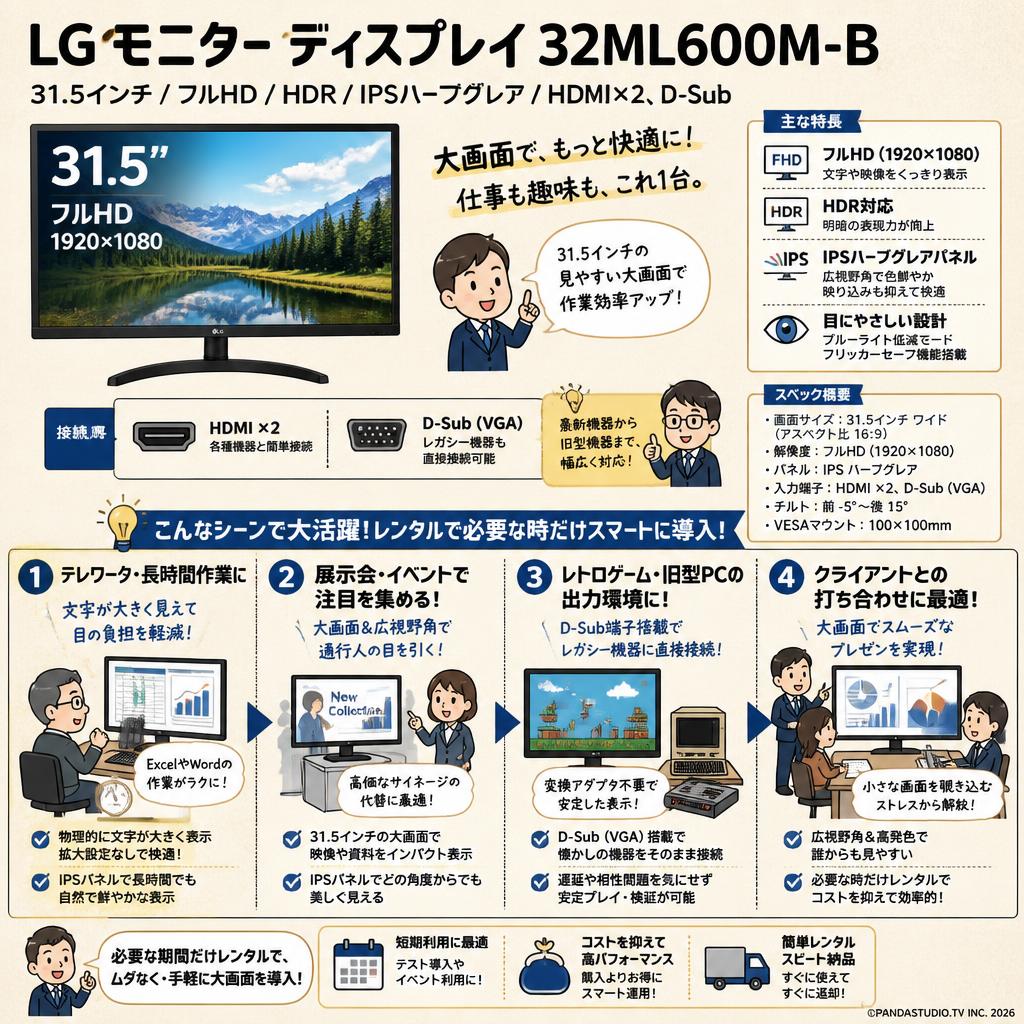 LG モニター ディスプレイ 32ML600M-B 31.5インチ/フルHD/HDR/IPSハーフグレア/HDMI×2、D-Sub おもな対象のお客様
