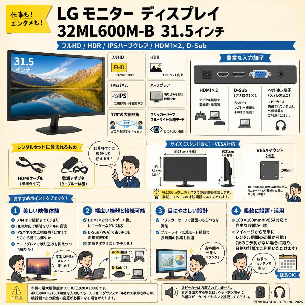 LG モニター ディスプレイ 32ML600M-B 31.5インチ/フルHD/HDR/IPSハーフグレア/HDMI×2、D-Sub FAQ（よくある質問と答え）