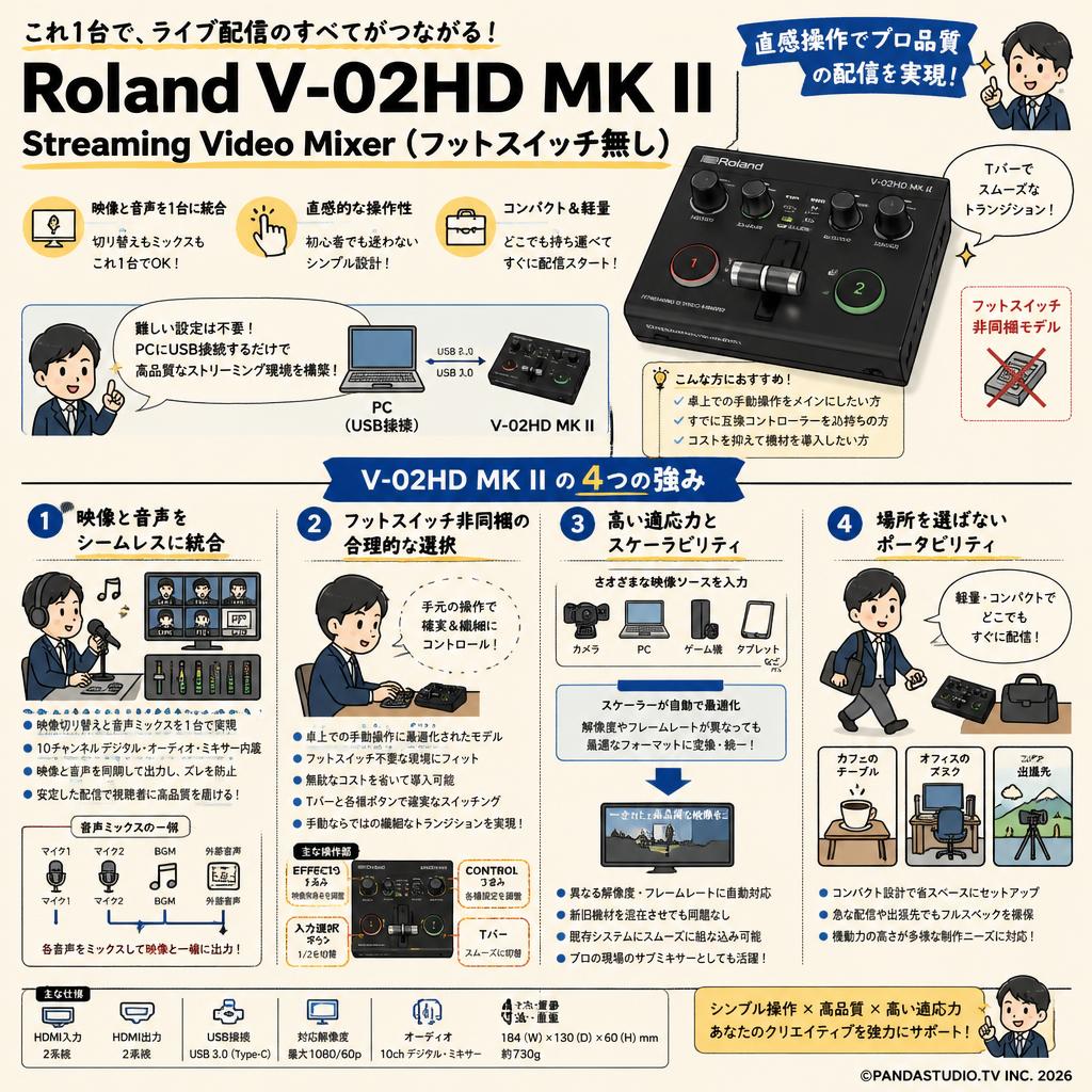 Roland V-02HD MK II Streaming Video Mixer（フットスイッチ無し） 概要