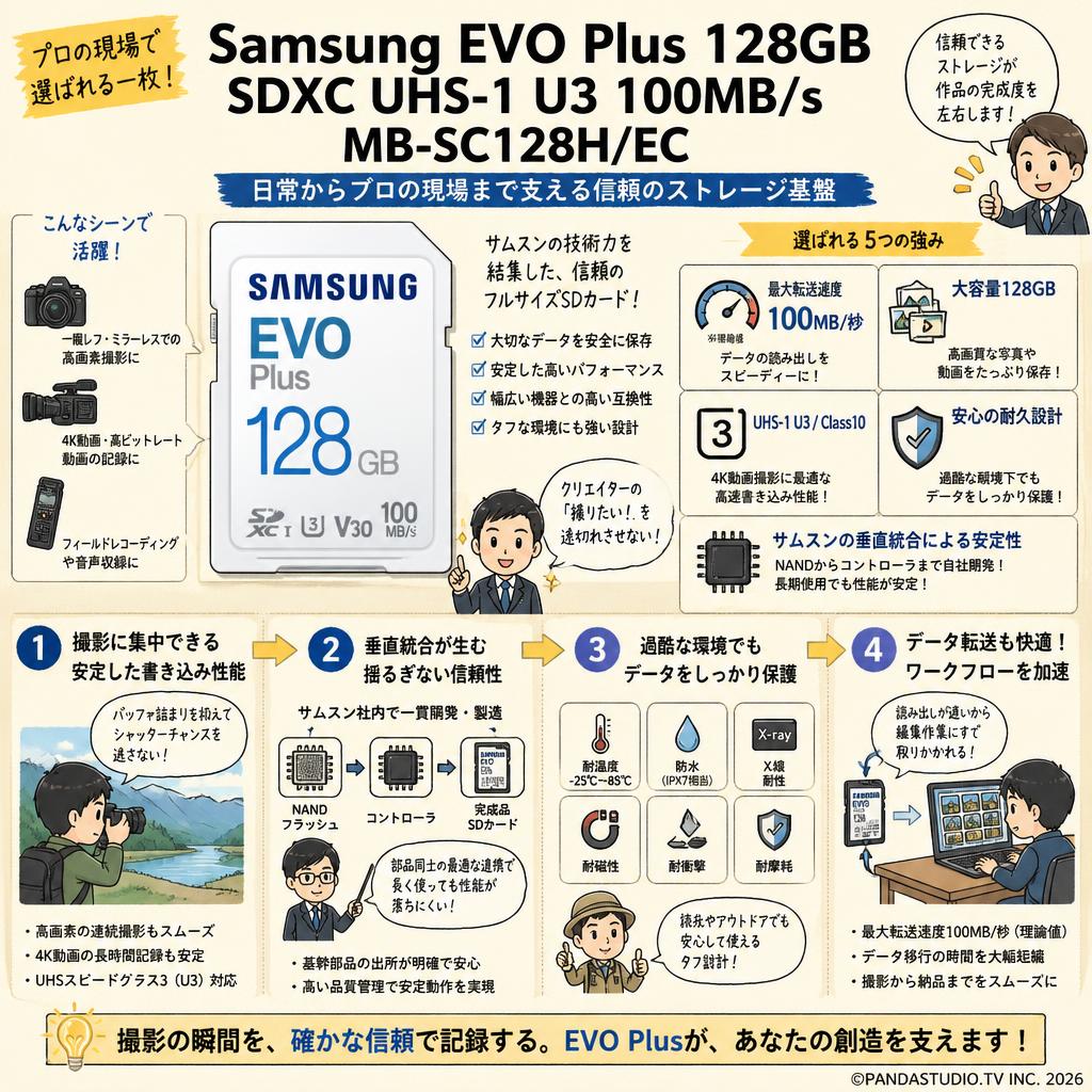 Samsung EVO Plus 128GB SDXC UHS-1 U3 100MB/s MB-SC128H/EC 概要