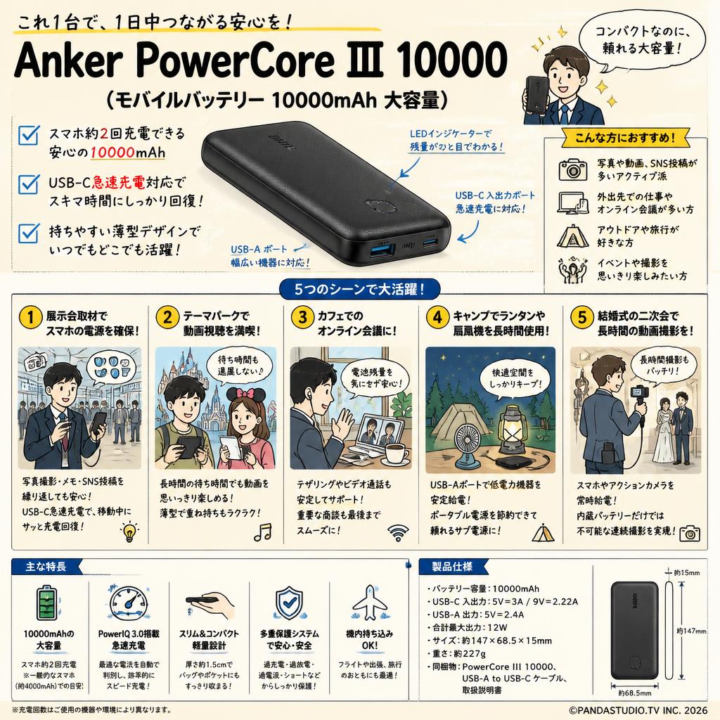 Anker PowerCore III 10000 (モバイルバッテリー 10000mAh 大容量) 用途
