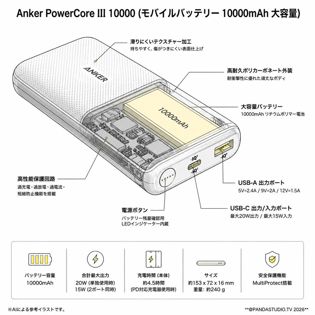 Anker PowerCore III 10000 (モバイルバッテリー 10000mAh 大容量) スペック