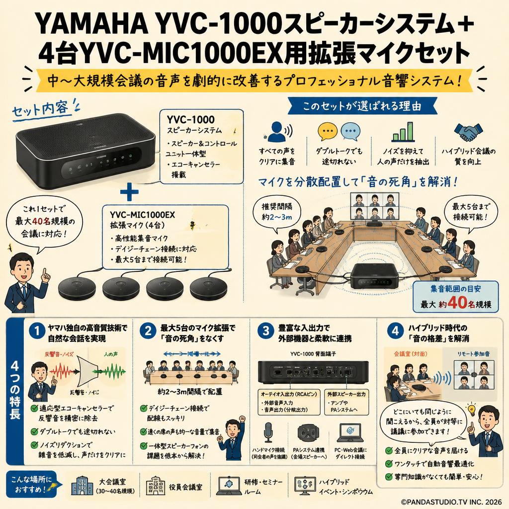 YAMAHA YVC-1000スピーカーシステム＋ 4台YVC-MIC1000EX用拡張マイクセット 概要