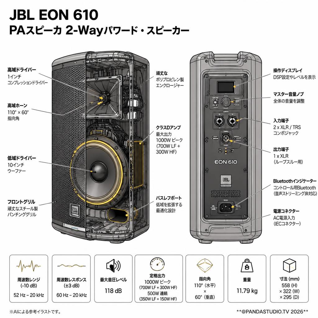 JBL EON 610 PAスピーカ 2-Wayパワード・スピーカー スペック