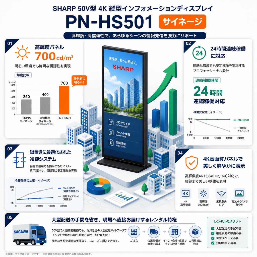 SHARP 50V型 4K 縦型インフォメーションディスプレイ PN-HS501