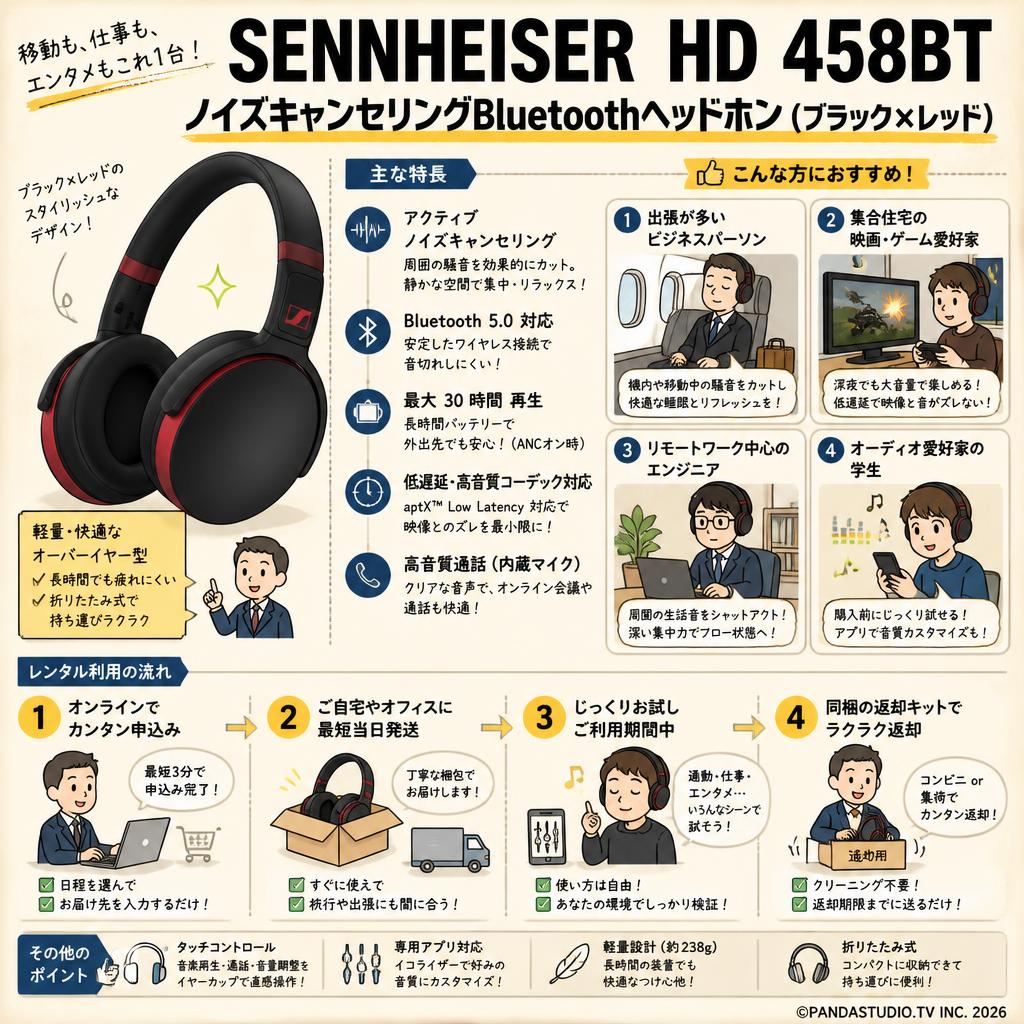 SENNHEISER  HD 458BT ノイズキャンセリングBluetoothヘッドホン(ブラックxレッド) おもな対象のお客様