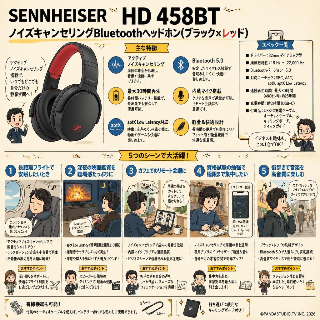 SENNHEISER  HD 458BT ノイズキャンセリングBluetoothヘッドホン(ブラックxレッド) 用途
