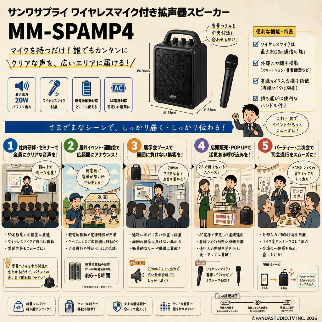 サンワサプライ ワイヤレスマイク付き拡声器スピーカー MM-SPAMP4 用途